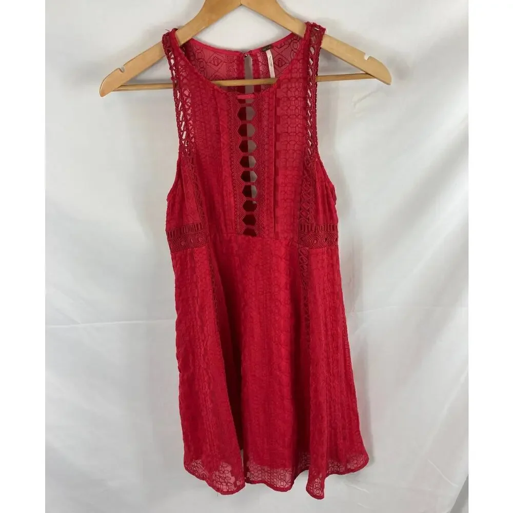 Free People Red Lace Cutout Mini Dress